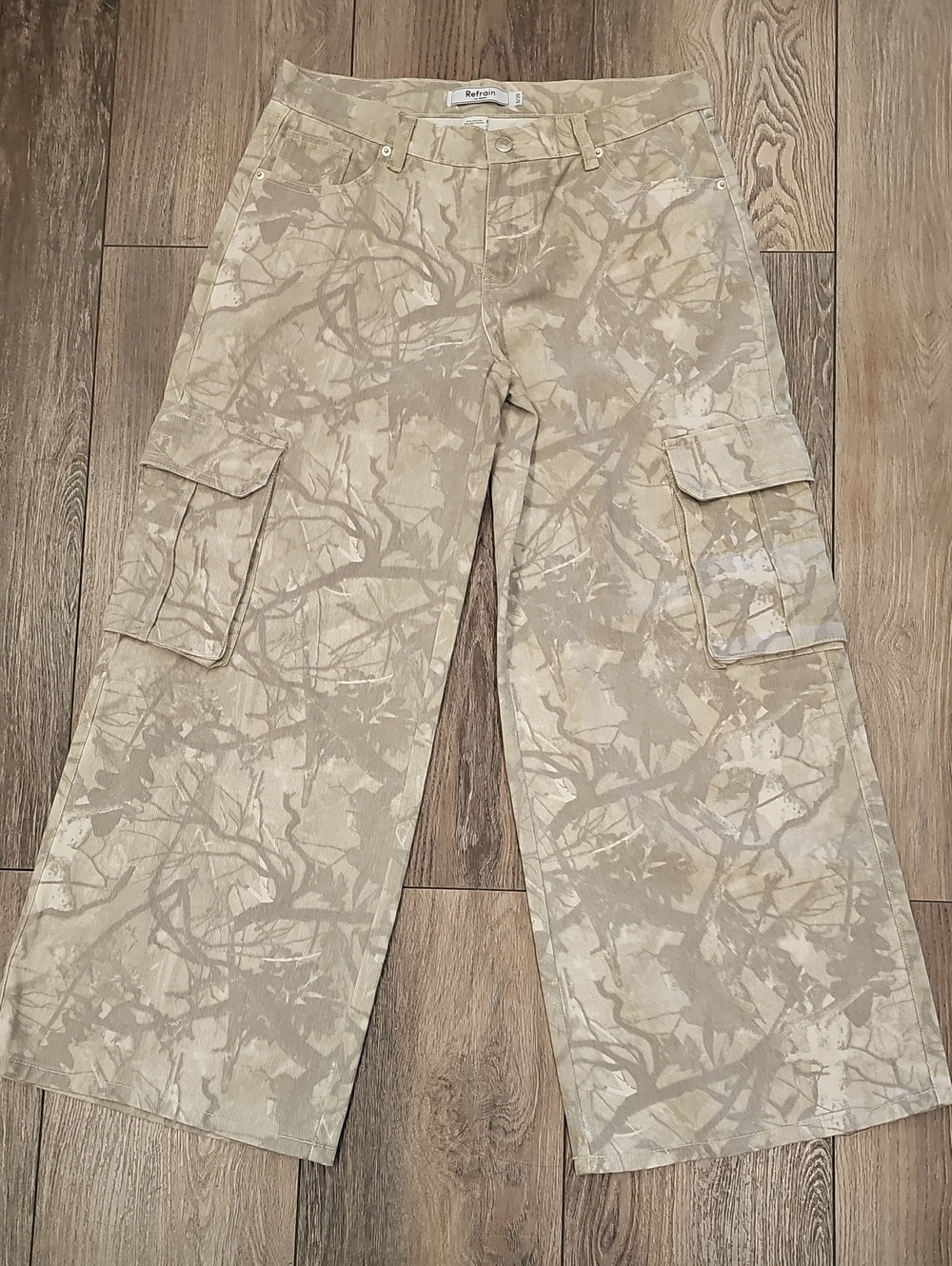 Beige Camo Cargo Pants - Wide Leg Utility Style